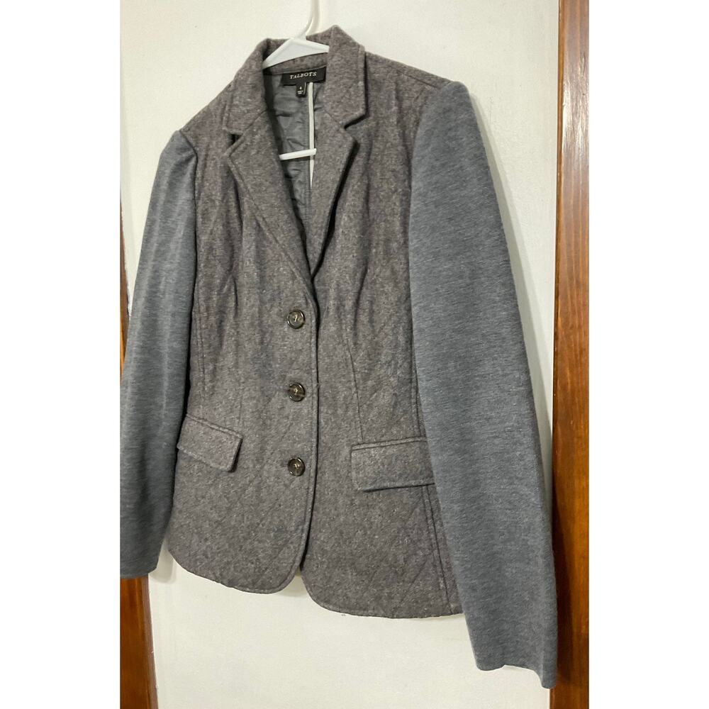 Talbots Merino Wool Two Tone Gray Jacket Womens Sz 4 Small Button Front Pockets - Picture 3 of 6
